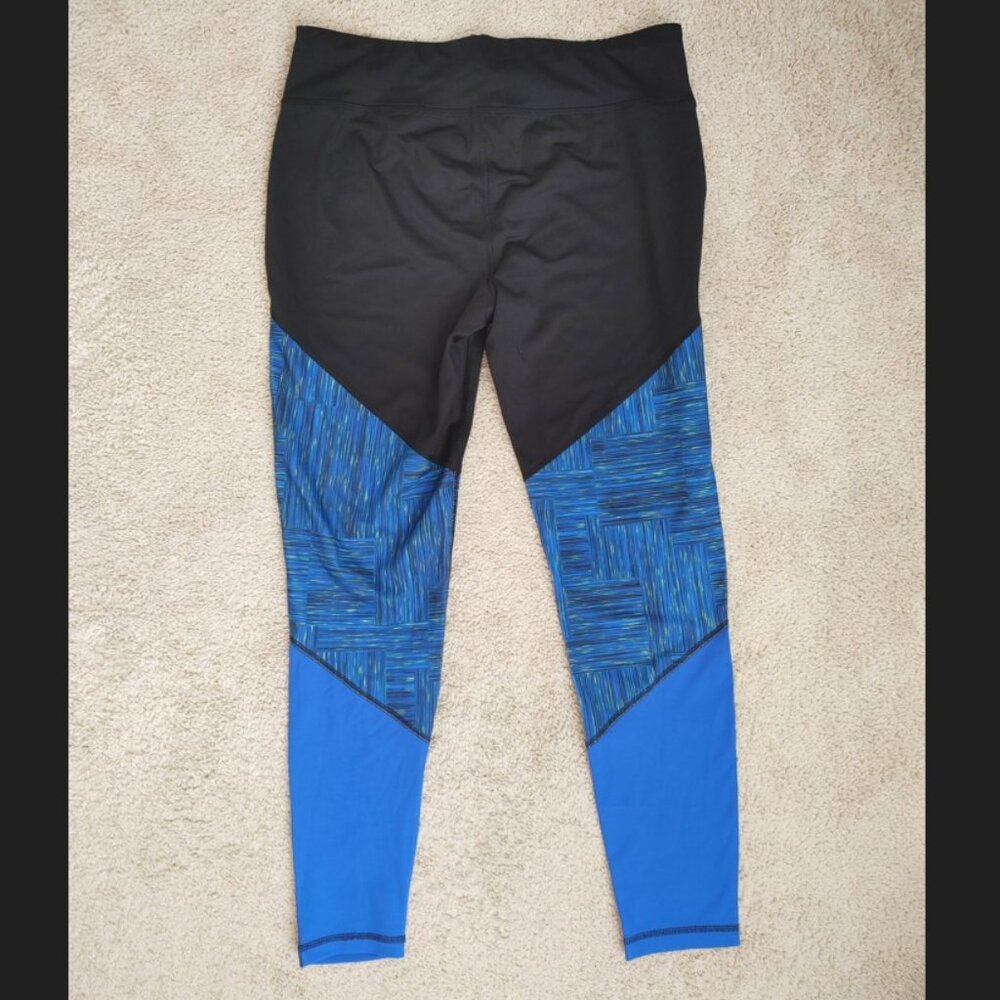 RAINBEAU Black Blue Geometric Full Length Athletic Leggings - Size Large - Picture 4 of 4